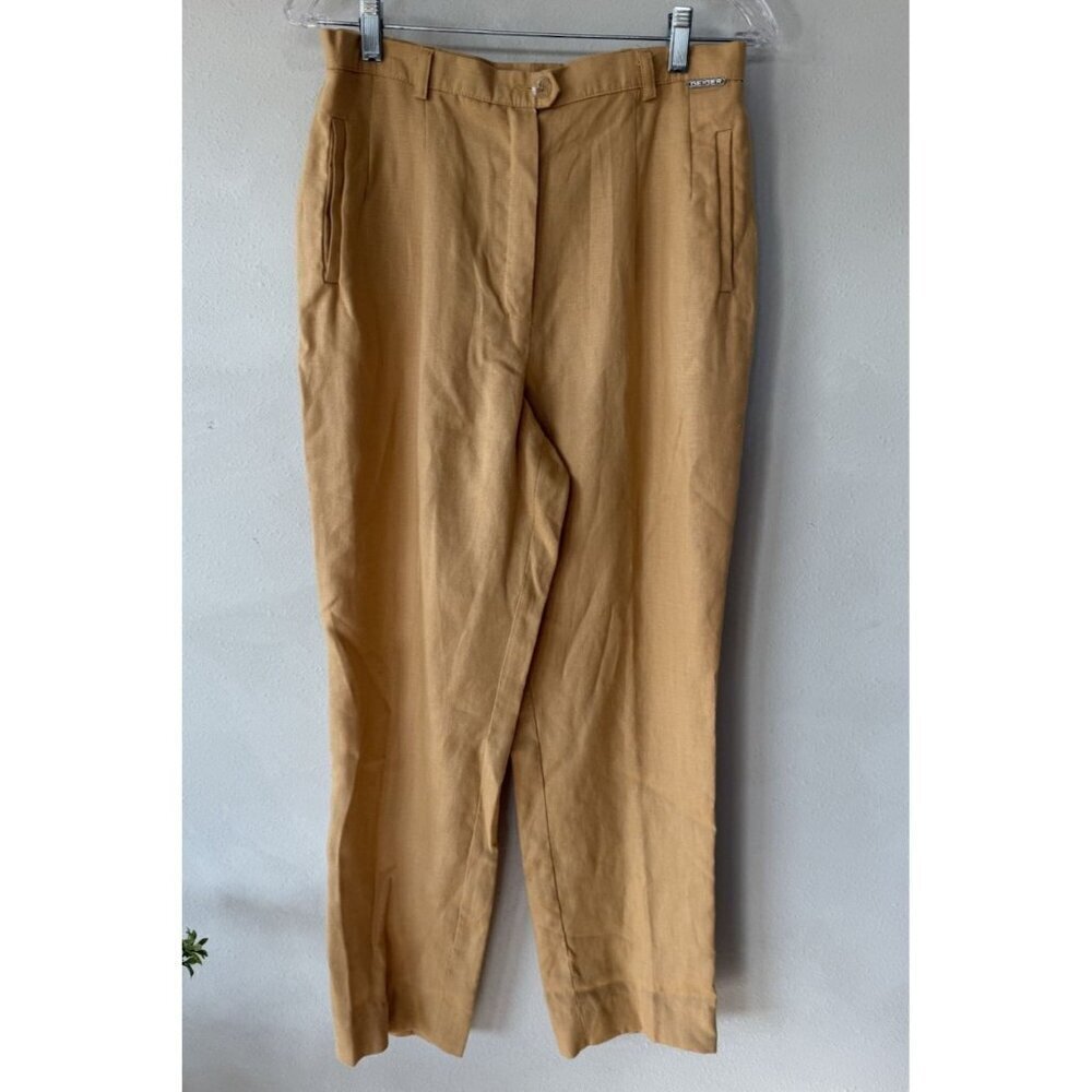 Geiger 100% Linen Straight Leg Pants Womens 8 Yellow Dress Casual Austria - Picture 1 of 4